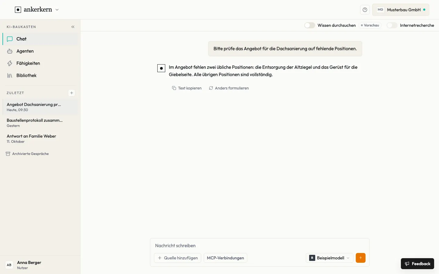 Ein Gespräch im Chat: Frage und Antwort