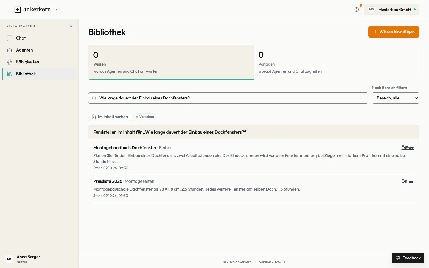 Die Bibliothek mit Fundstellen aus dem Inhalt zu einer Frage