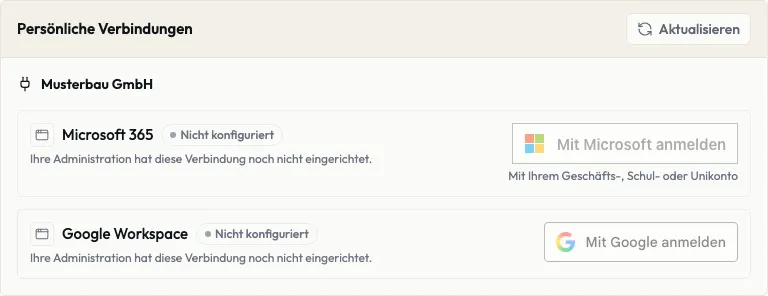 Persönliche Verbindungen mit Microsoft 365 und Google Workspace