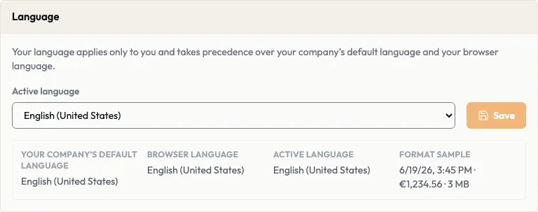 The language setting in Settings